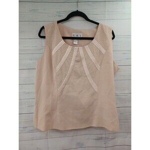 G. M.I. GMI Sleeveless Suit Tank Top Sz 16 Cream Beige Beaded Lined
